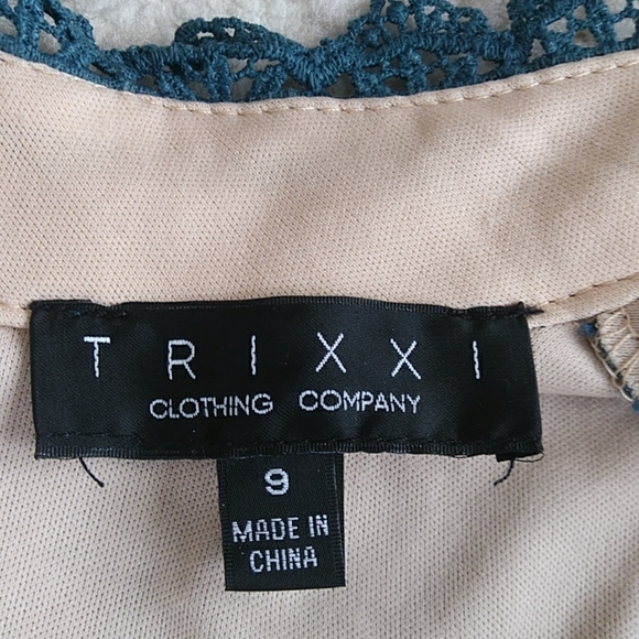 NWT Trixxi Lace Crochet High Neckline Floral Tulle Dress J 9 Blue / Green Cream - Picture 3 of 16